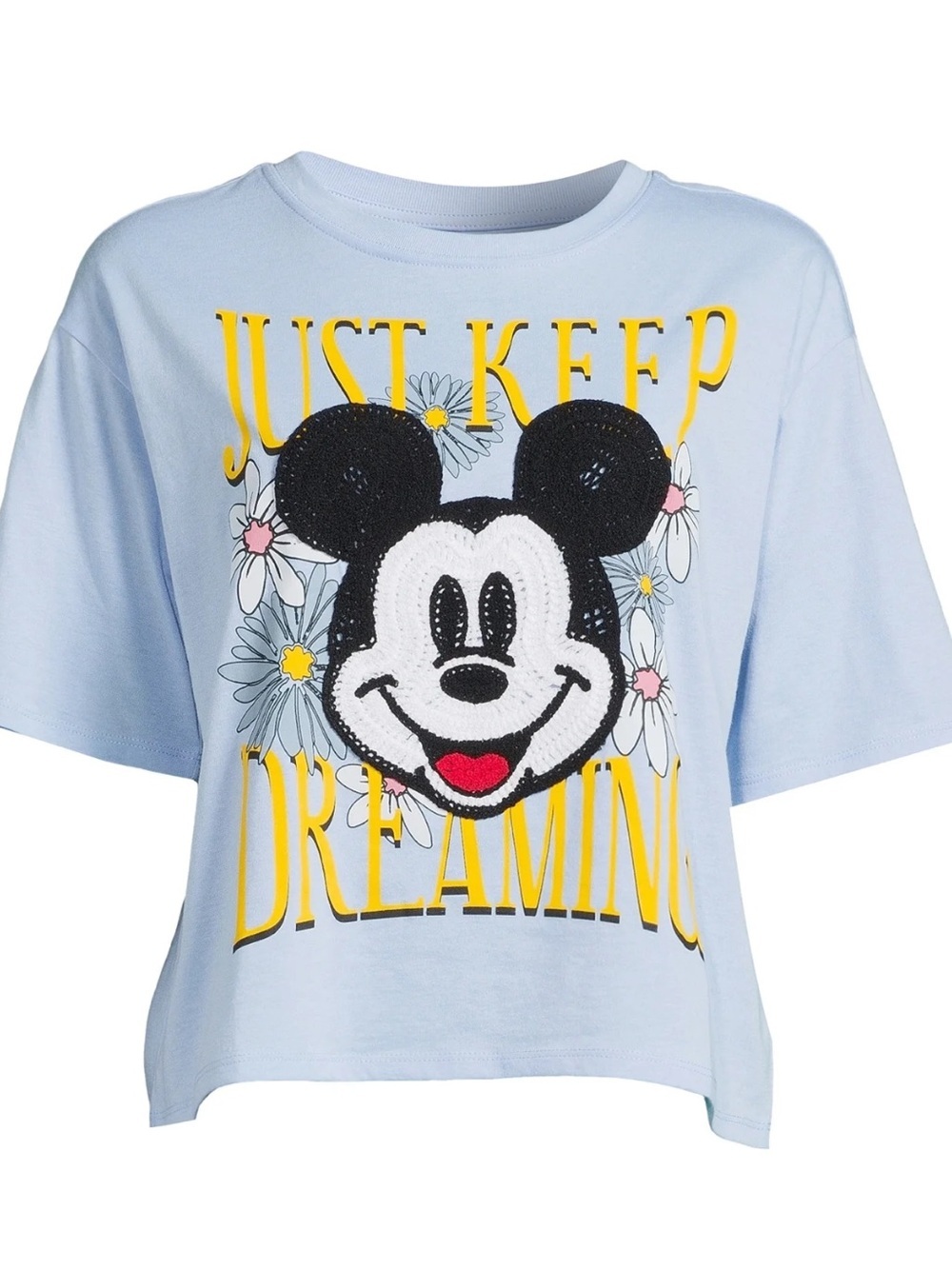 Disney Baby Blue Cropped Tee embroidered Mickey Mouse Disney